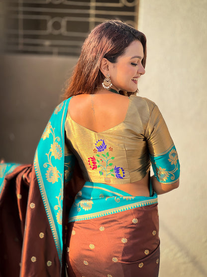 Coffee Brown Soft Silk Lotus Paithani Saree Paithani Saree Anant Tex Exports Pvt.Ltd..