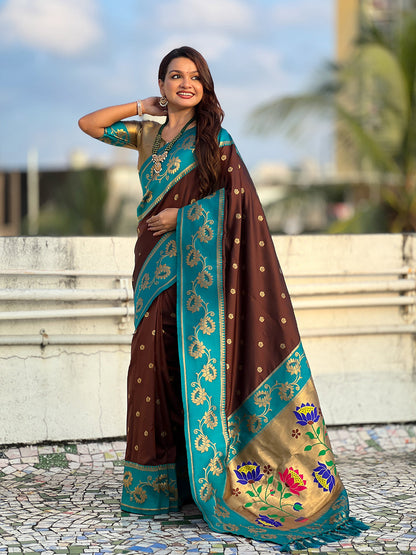 Coffee Brown Soft Silk Lotus Paithani Saree Paithani Saree Anant Tex Exports Pvt.Ltd..