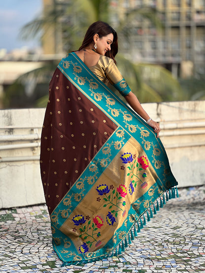 Coffee Brown Soft Silk Lotus Paithani Saree Paithani Saree Anant Tex Exports Pvt.Ltd..