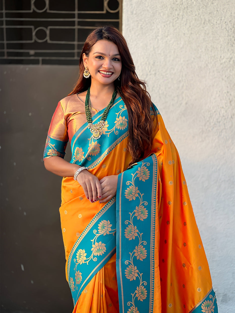 Orange Soft Silk Lotus Paithani Saree Paithani Saree Anant Tex Exports Pvt.Ltd..