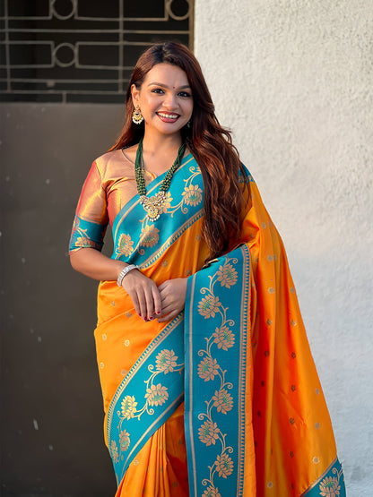 Orange Soft Silk Lotus Paithani Saree Paithani Saree Anant Tex Exports Pvt.Ltd..