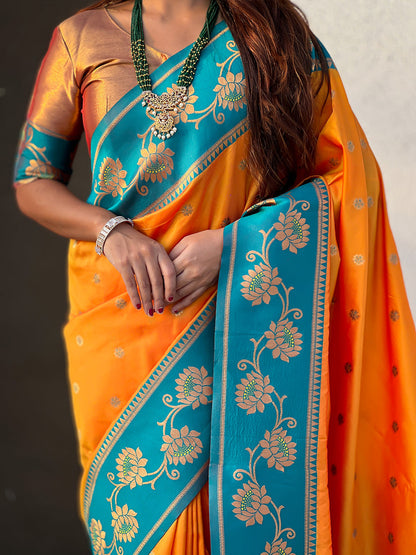 Orange Soft Silk Lotus Paithani Saree Paithani Saree Anant Tex Exports Pvt.Ltd..
