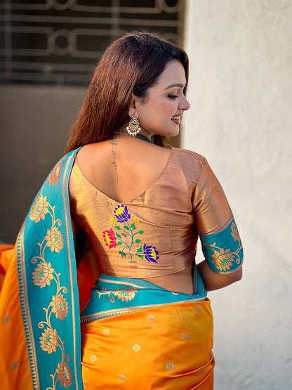 Orange Soft Silk Lotus Paithani Saree Paithani Saree Anant Tex Exports Pvt.Ltd..