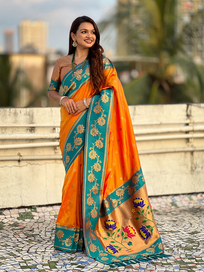 Orange Soft Silk Lotus Paithani Saree Paithani Saree Anant Tex Exports Pvt.Ltd..