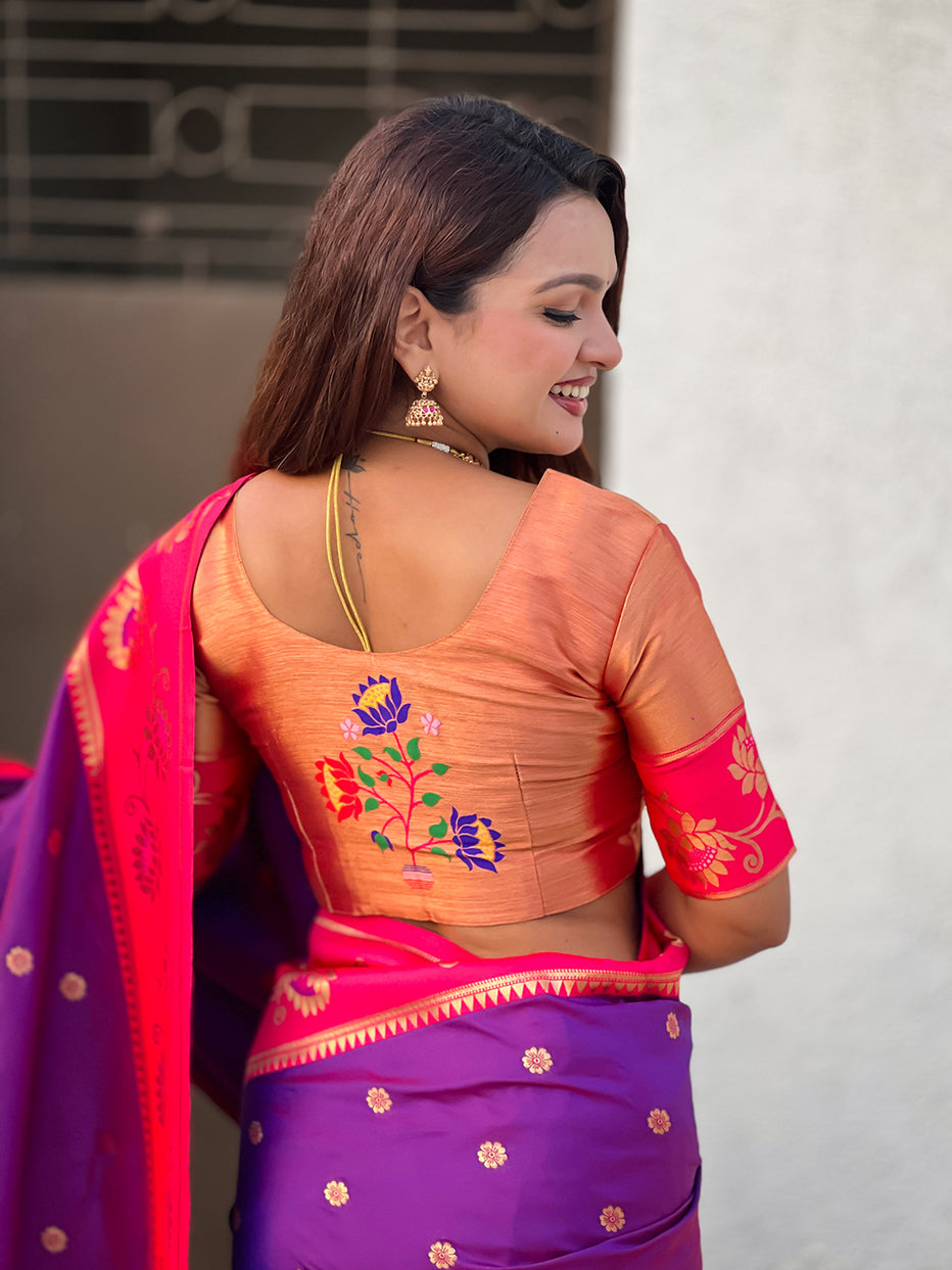 Purple with Pink Soft Silk Lotus Paithani Saree Paithani Saree Anant Tex Exports Pvt.Ltd..