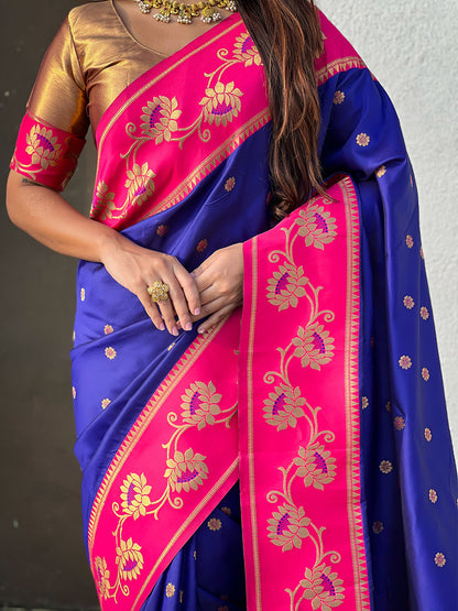Violet Soft Silk Lotus Paithani Saree Paithani Saree Anant Tex Exports Pvt.Ltd..