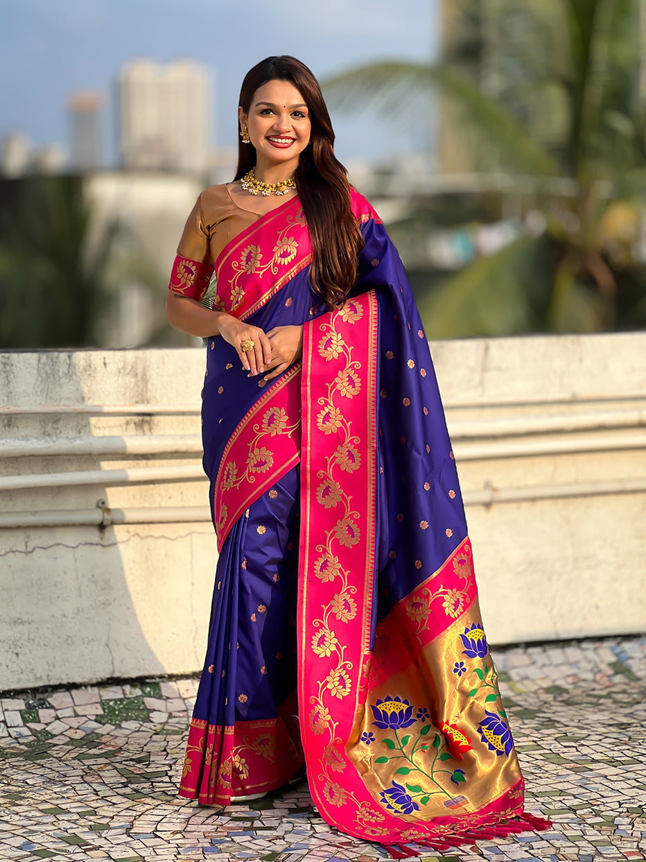 Violet Soft Silk Lotus Paithani Saree Paithani Saree Anant Tex Exports Pvt.Ltd..