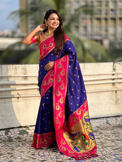Violet Soft Silk Lotus Paithani Saree Paithani Saree Anant Tex Exports Pvt.Ltd..