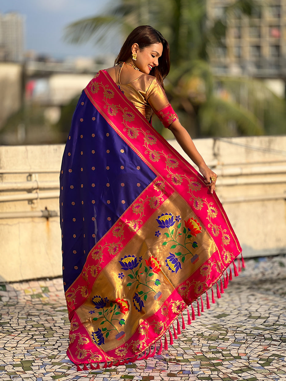 Violet Soft Silk Lotus Paithani Saree Paithani Saree Anant Tex Exports Pvt.Ltd..