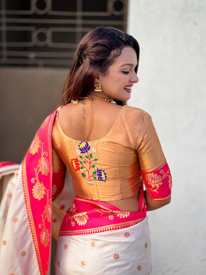 Cream Soft Silk Lotus Paithani Saree Paithani Saree Anant Tex Exports Pvt.Ltd..