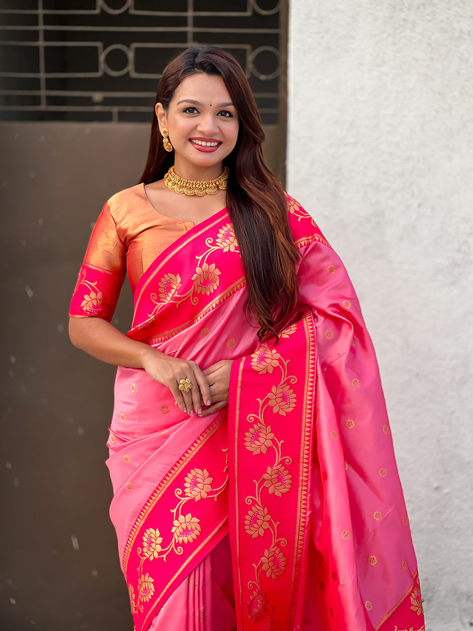 Baby Pink Soft Silk Lotus Paithani Saree Paithani Saree Anant Tex Exports Pvt.Ltd..