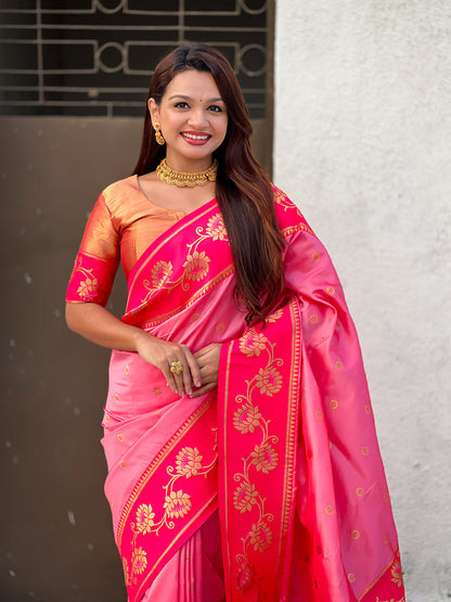 Baby Pink Soft Silk Lotus Paithani Saree Paithani Saree Anant Tex Exports Pvt.Ltd..