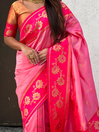 Baby Pink Soft Silk Lotus Paithani Saree Paithani Saree Anant Tex Exports Pvt.Ltd..
