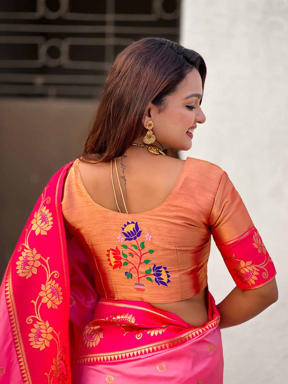 Baby Pink Soft Silk Lotus Paithani Saree Paithani Saree Anant Tex Exports Pvt.Ltd..