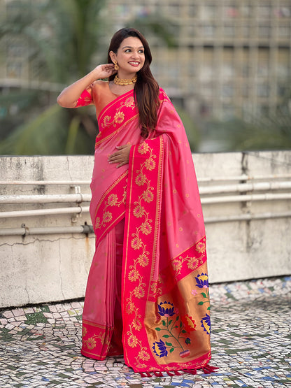 Baby Pink Soft Silk Lotus Paithani Saree Paithani Saree Anant Tex Exports Pvt.Ltd..