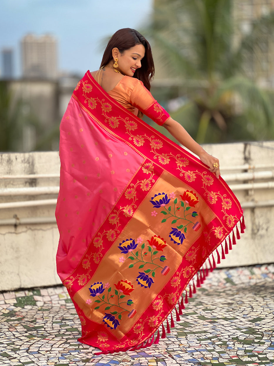 Baby Pink Soft Silk Lotus Paithani Saree Paithani Saree Anant Tex Exports Pvt.Ltd..