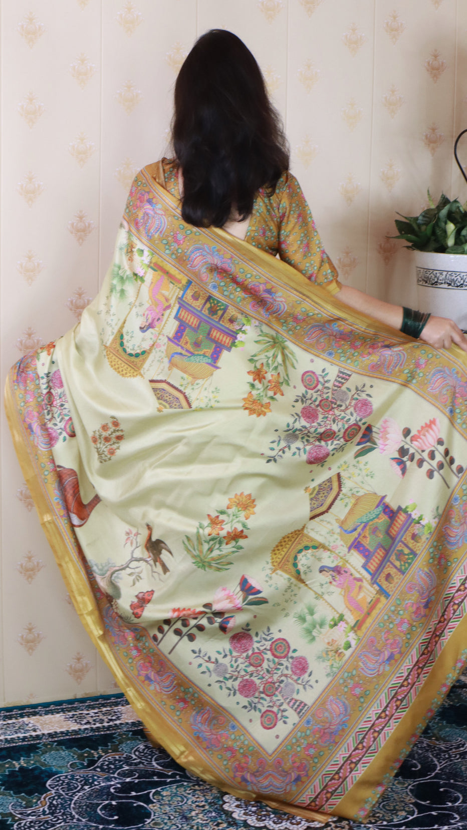 Yellow Soft Tussar Silk Pattachitra Traditional Printed Zari Tussar Saree Tussar Saree Anant Tex Exports Pvt.Ltd..