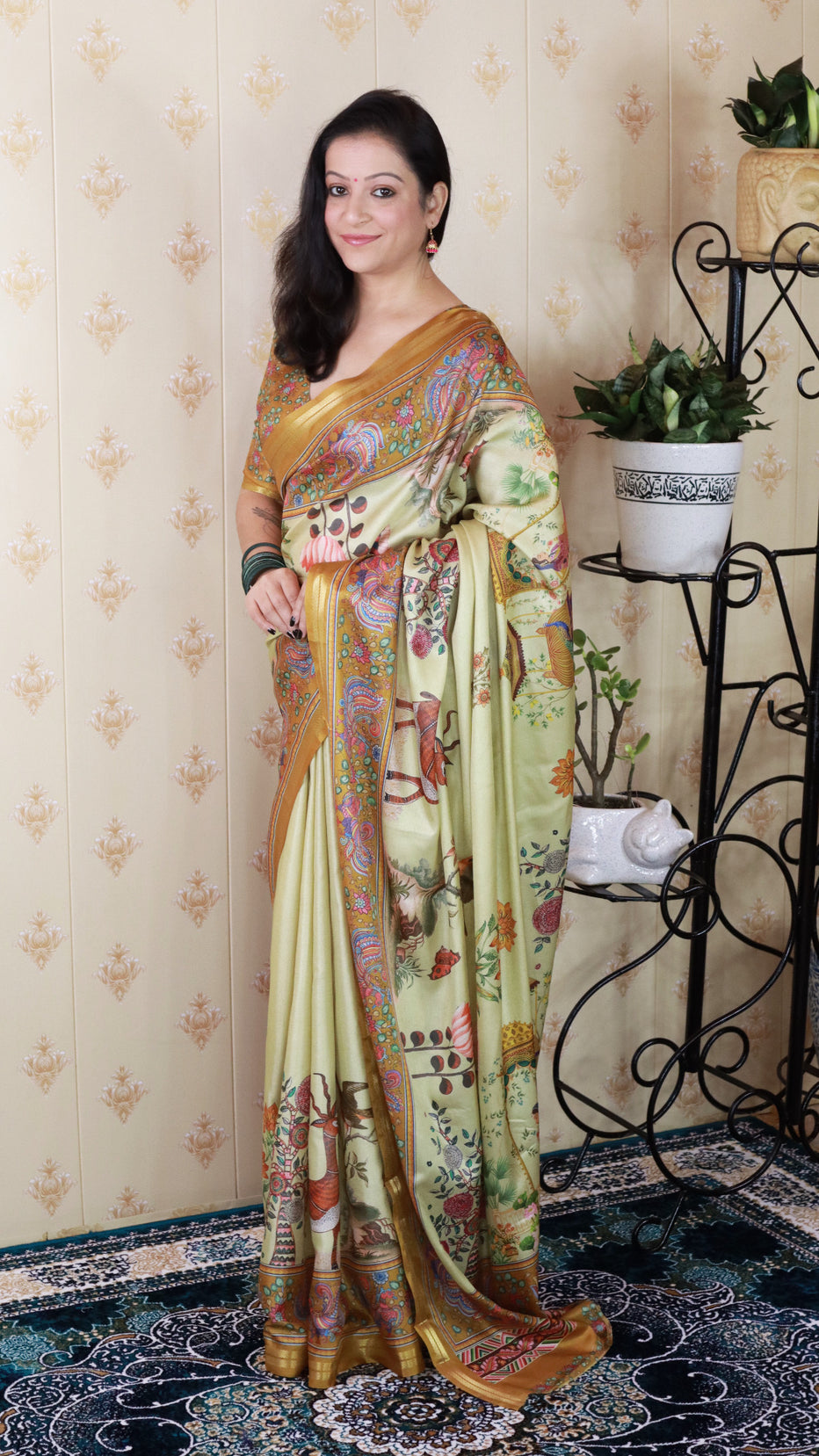 Yellow Soft Tussar Silk Pattachitra Traditional Printed Zari Tussar Saree