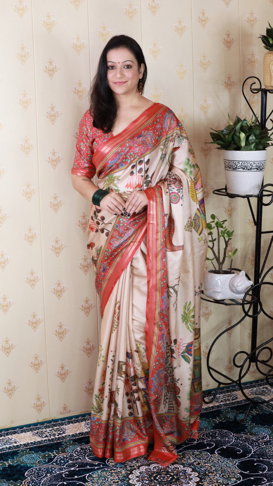 Red Soft Tussar Silk Pattachitra Traditional Printed Zari Tussar Saree Tussar Saree Anant Tex Exports Pvt.Ltd..