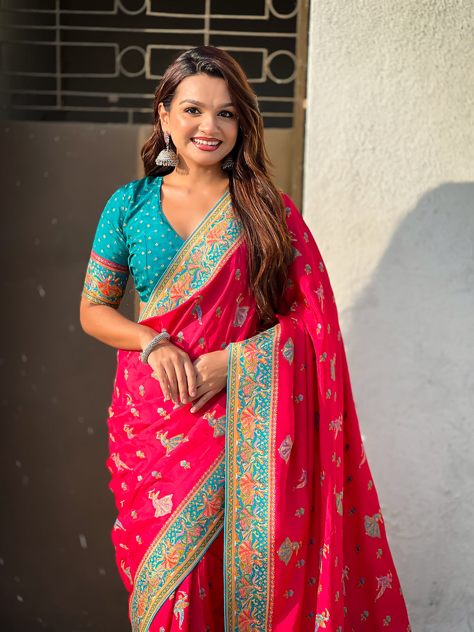 Pink Pure Viscose Silk Position Printed Traditional Saree Soft Silk Saree Anant Tex Exports Pvt.Ltd..