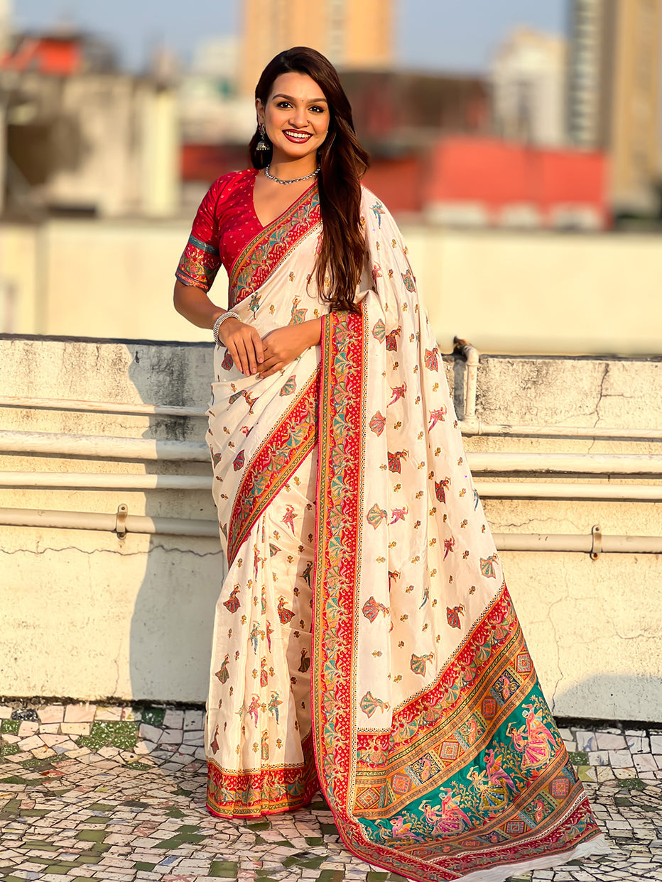 White Pure Viscose Silk Position Printed Traditional Saree Soft Silk Saree Anant Tex Exports Pvt.Ltd..