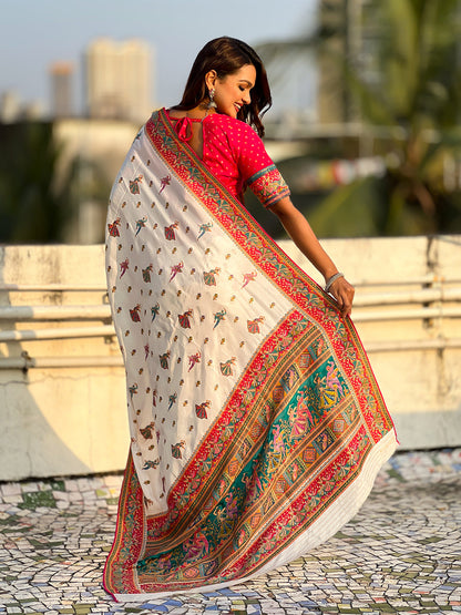 White Pure Viscose Silk Position Printed Traditional Saree Soft Silk Saree Anant Tex Exports Pvt.Ltd..