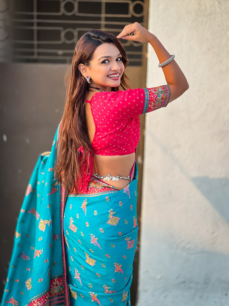 Rama Blue Pure Viscose Silk Position Printed Traditional Saree