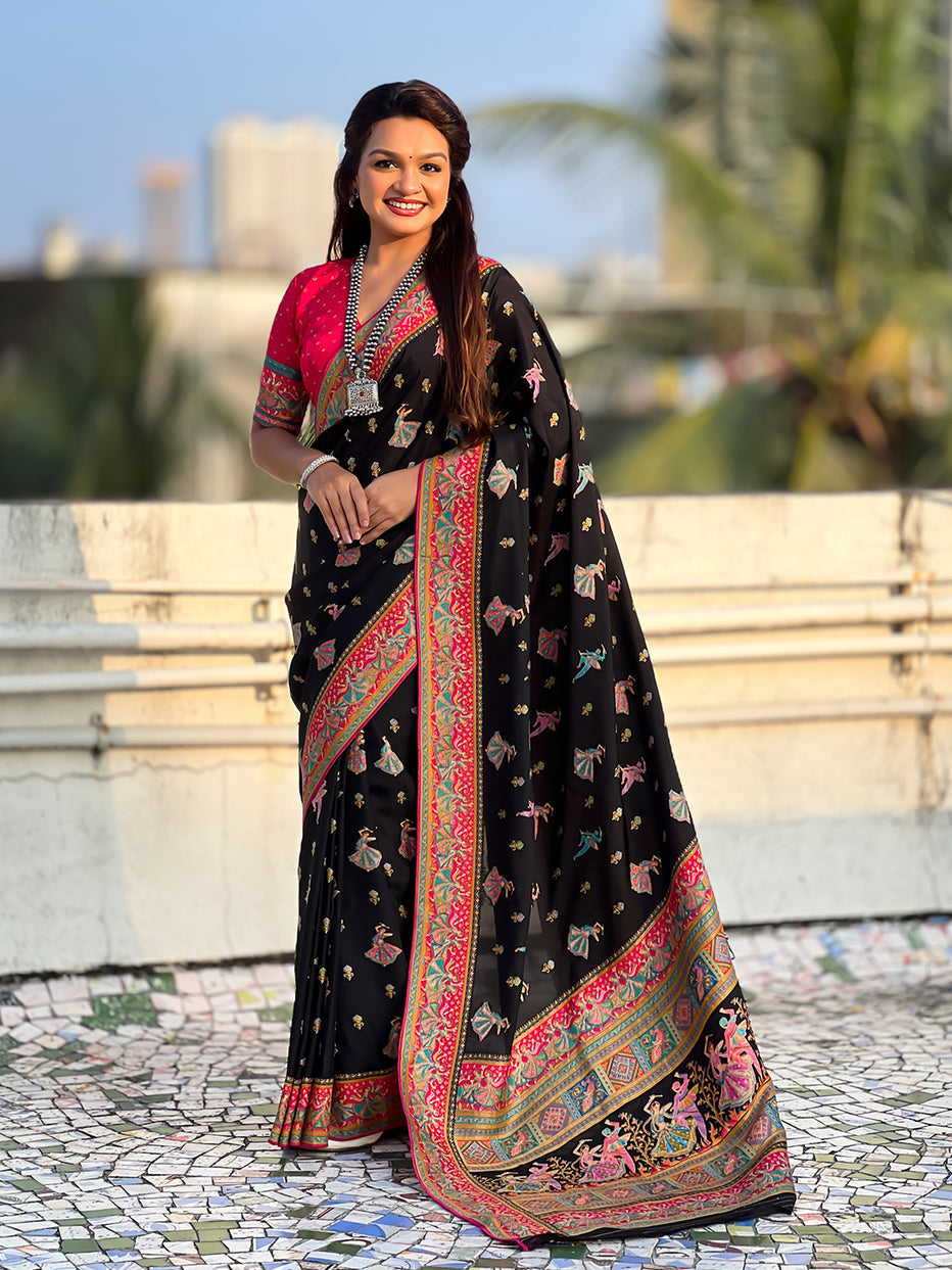 Black Pure Viscose Silk Position Printed Traditional Saree Soft Silk Saree Anant Tex Exports Pvt.Ltd..