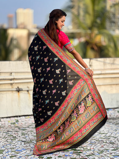 Black Pure Viscose Silk Position Printed Traditional Saree Soft Silk Saree Anant Tex Exports Pvt.Ltd..