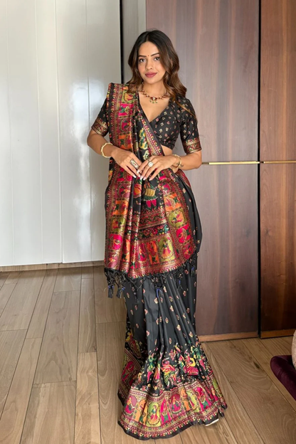 Black Pashmina Kashmiri Silk Zari Woven Saree Soft Silk Saree Anant Tex Exports Pvt.Ltd..