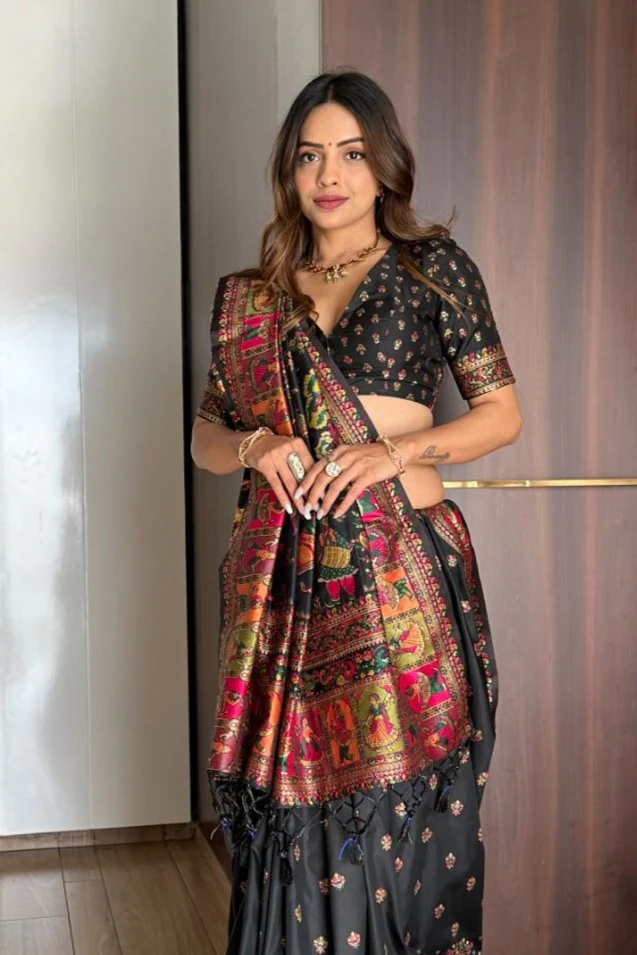 Black Pashmina Kashmiri Silk Zari Woven Saree Soft Silk Saree Anant Tex Exports Pvt.Ltd..