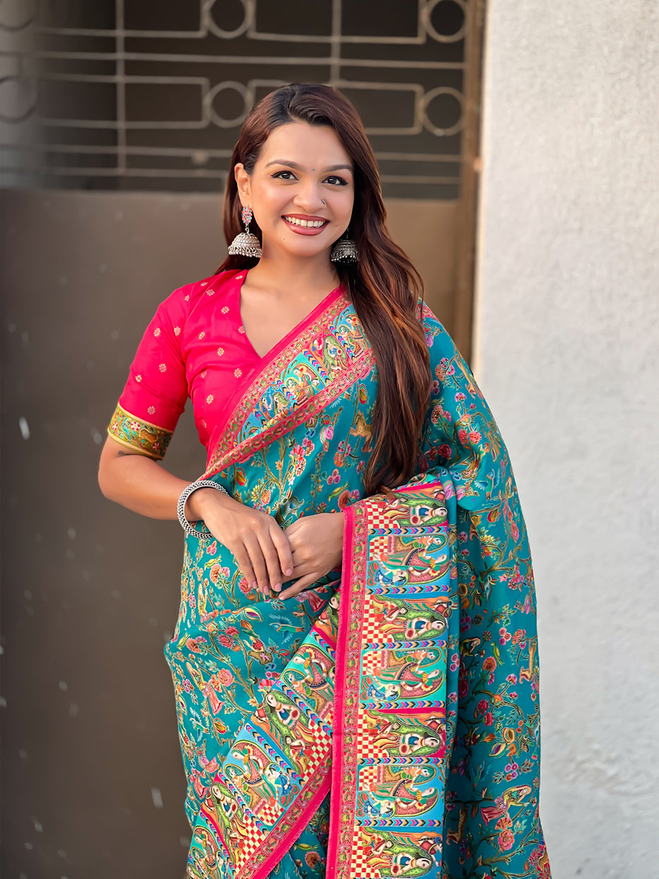 Rama Pure Viscose Silk Position Printed Traditional Saree Soft Silk Saree Anant Tex Exports Pvt.Ltd..