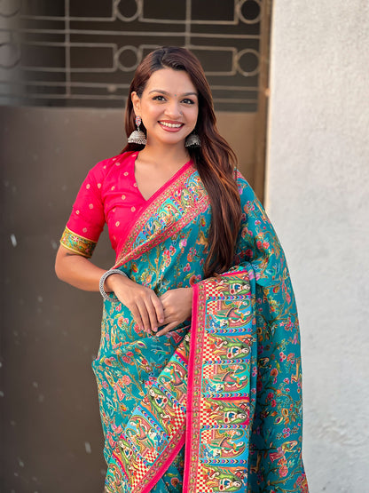 Rama Pure Viscose Silk Position Printed Traditional Saree Soft Silk Saree Anant Tex Exports Pvt.Ltd..