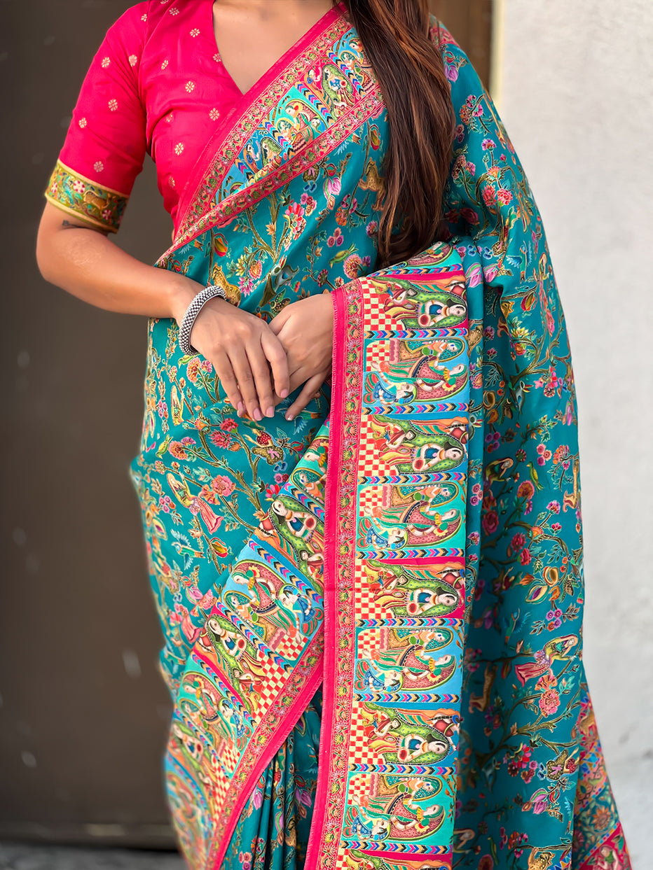 Rama Pure Viscose Silk Position Printed Traditional Saree Soft Silk Saree Anant Tex Exports Pvt.Ltd..
