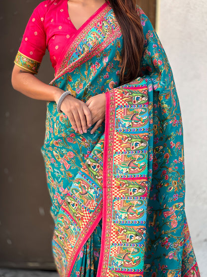 Rama Pure Viscose Silk Position Printed Traditional Saree Soft Silk Saree Anant Tex Exports Pvt.Ltd..