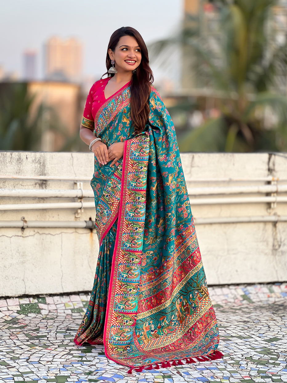 Rama Pure Viscose Silk Position Printed Traditional Saree Soft Silk Saree Anant Tex Exports Pvt.Ltd..