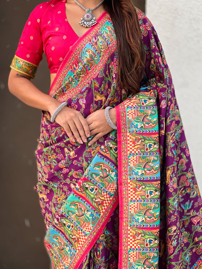 Wine Pure Viscose Silk Position Printed Traditional Saree Soft Silk Saree Anant Tex Exports Pvt.Ltd..