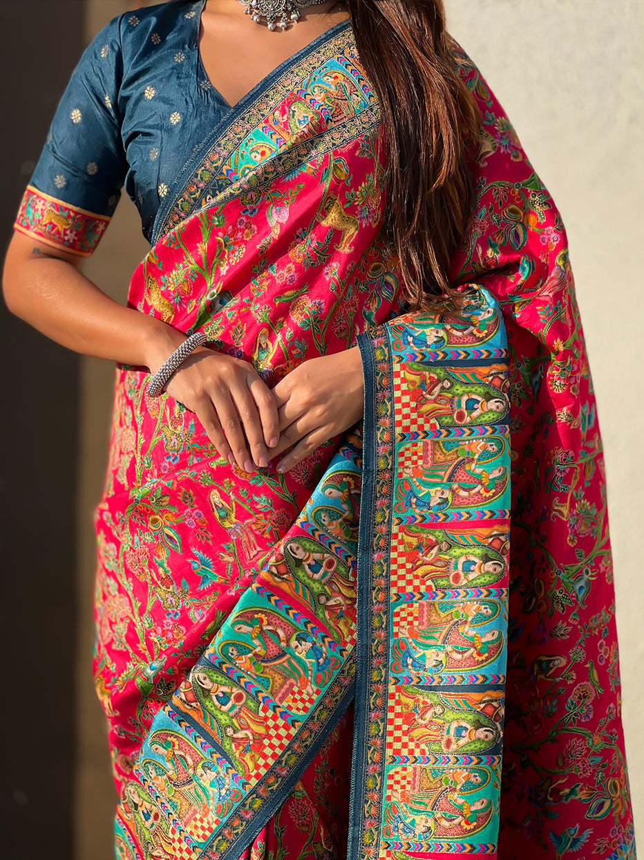 Pink Pure Viscose Silk Position Printed Traditional Saree Soft Silk Saree Anant Tex Exports Pvt.Ltd..