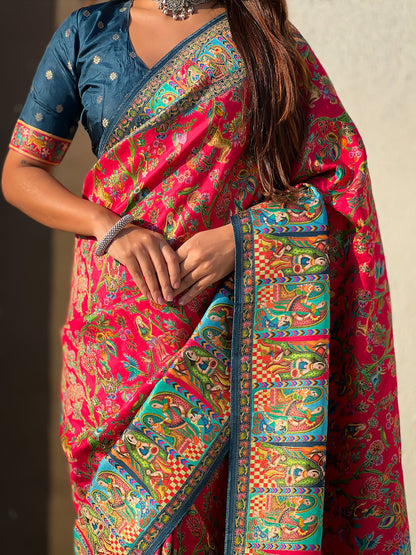 Pink Pure Viscose Silk Position Printed Traditional Saree Soft Silk Saree Anant Tex Exports Pvt.Ltd..