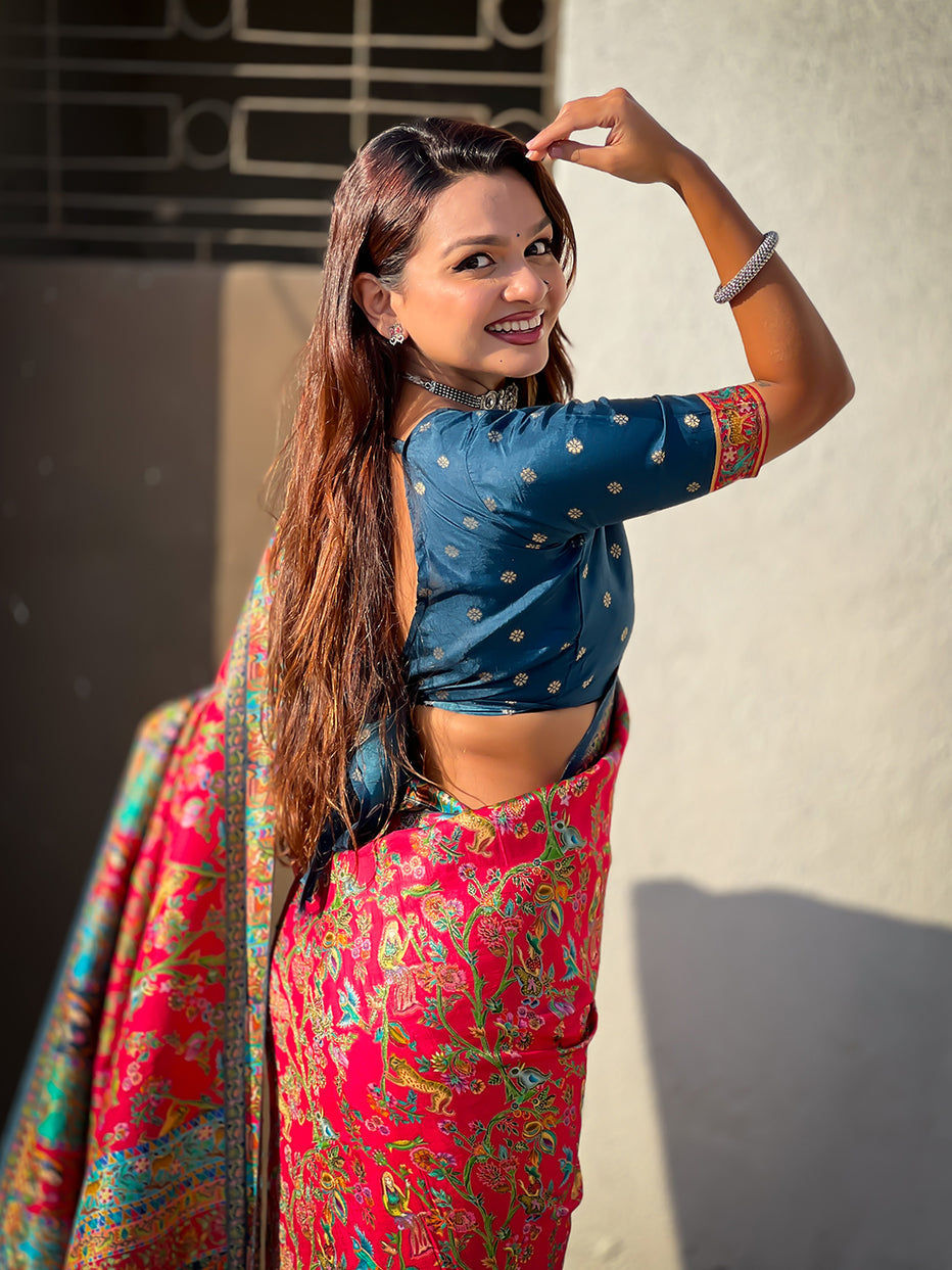 Pink Pure Viscose Silk Position Printed Traditional Saree