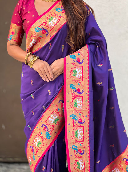 Violet Soft Silk Swan Rajhans Paithani Saree Paithani Saree Anant Tex Exports Pvt.Ltd..