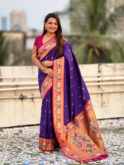 Violet Soft Silk Swan Rajhans Paithani Saree Paithani Saree Anant Tex Exports Pvt.Ltd..