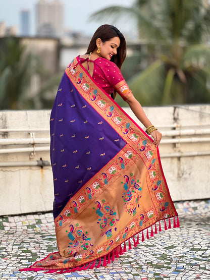 Violet Soft Silk Swan Rajhans Paithani Saree Paithani Saree Anant Tex Exports Pvt.Ltd..