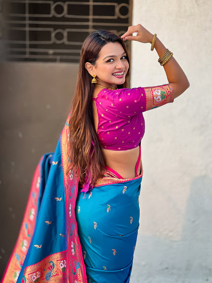 Blue Soft Silk Swan Rajhans Paithani Saree Paithani Saree Anant Tex Exports Pvt.Ltd..
