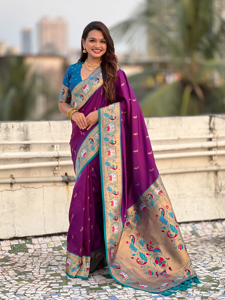 Purple Soft Silk Swan Rajhans Paithani Saree Paithani Saree Anant Tex Exports Pvt.Ltd..