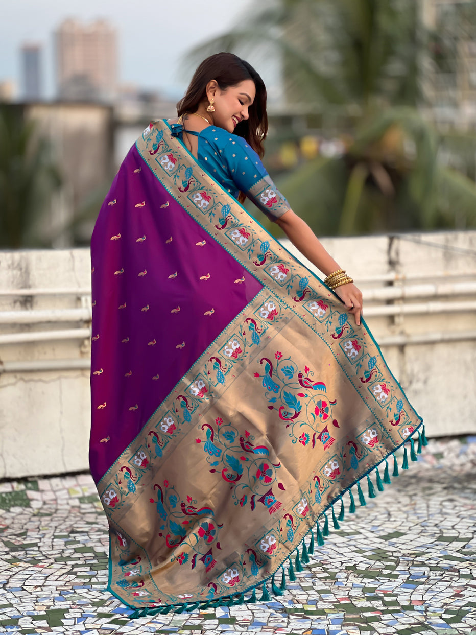 Purple Soft Silk Swan Rajhans Paithani Saree Paithani Saree Anant Tex Exports Pvt.Ltd..