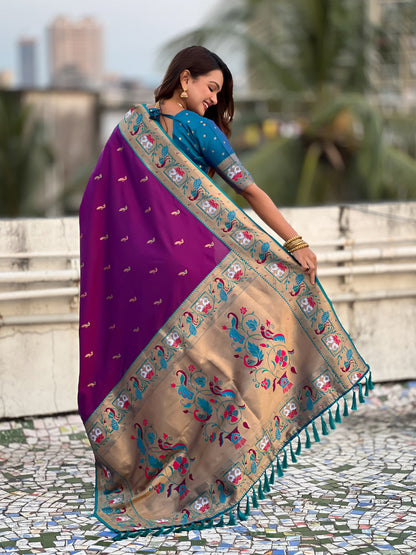 Purple Soft Silk Swan Rajhans Paithani Saree Paithani Saree Anant Tex Exports Pvt.Ltd..
