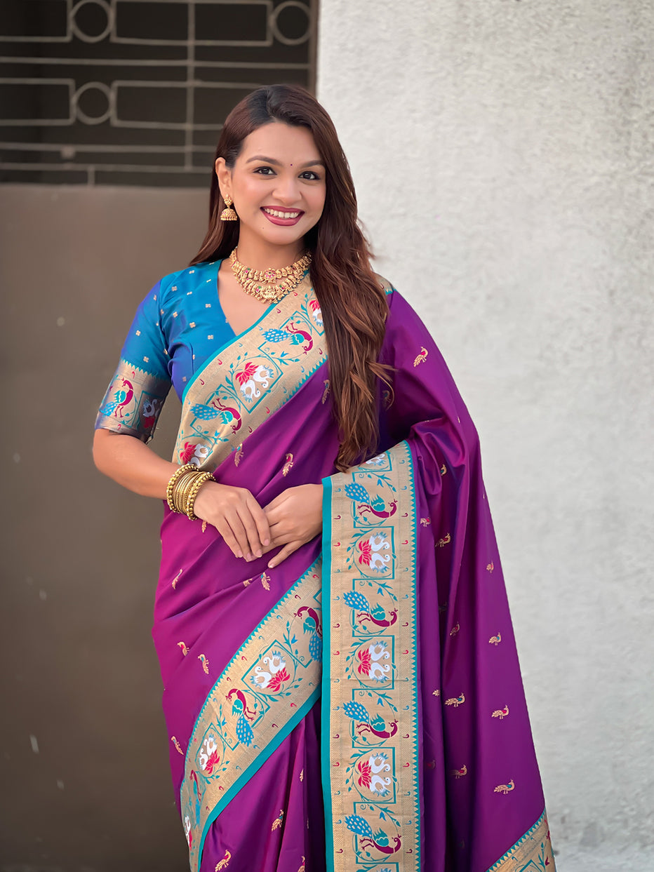 Purple Soft Silk Swan Rajhans Paithani Saree Paithani Saree Anant Tex Exports Pvt.Ltd..