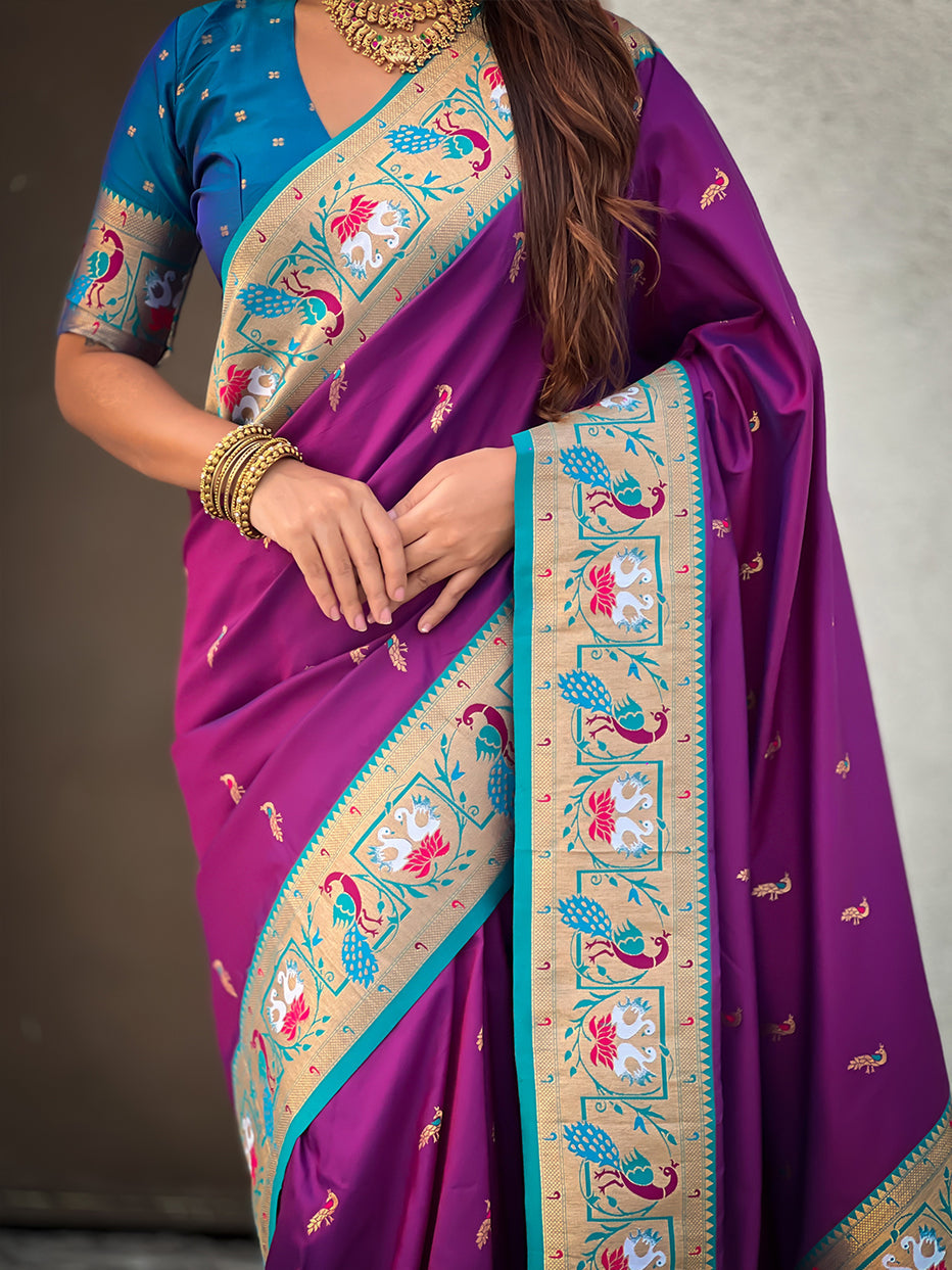 Purple Soft Silk Swan Rajhans Paithani Saree Paithani Saree Anant Tex Exports Pvt.Ltd..