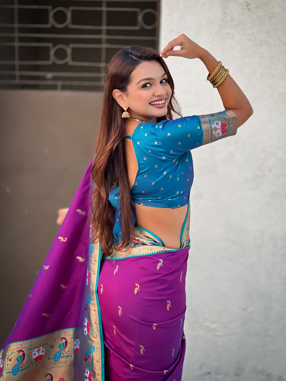 Purple Soft Silk Swan Rajhans Paithani Saree Paithani Saree Anant Tex Exports Pvt.Ltd..